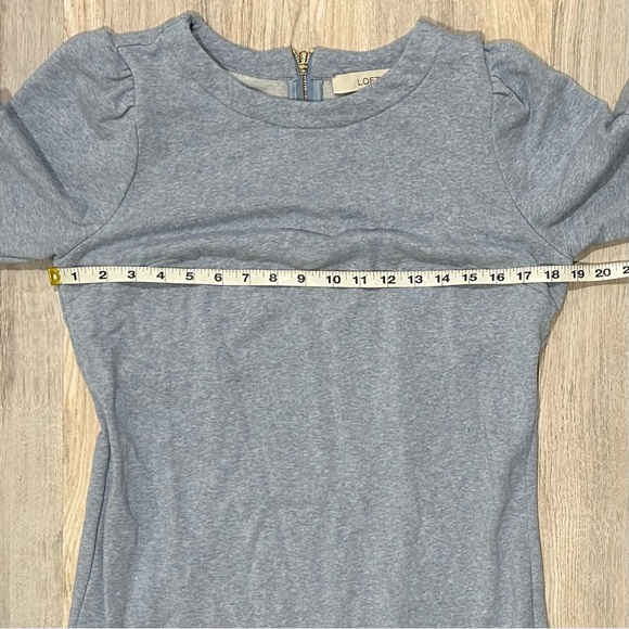Loft Powder Blue Long Sleeve Crew Neck Sweatshirt Dress Tunic Puff Sleeve Size 6 - Picture 3 of 7